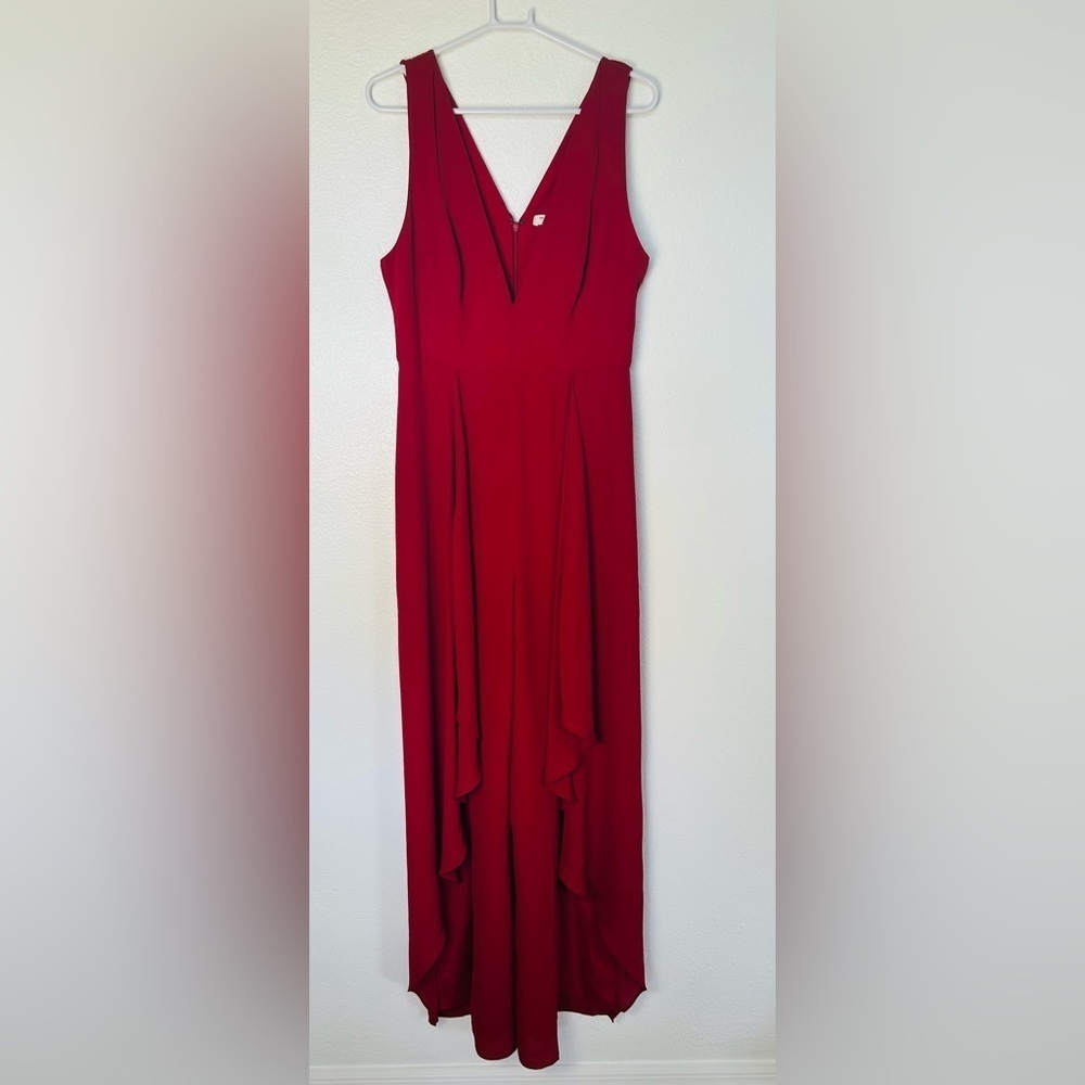 Halston - Red jumpsuit. Size 6, open palazzo bottom with ties in back
